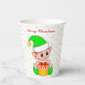 かわいいクリスマスエルフと紙吹雪の紙コップ 紙コップ (正面)