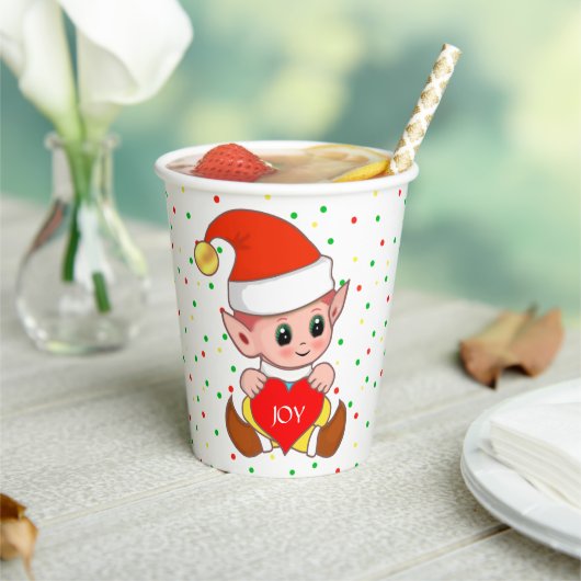 かわいいクリスマスエルフと紙吹雪の紙コップ 紙コップ (インサイチュ)