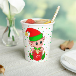 かわいいクリスマスエルフと紙吹雪の紙コップ 紙コップ