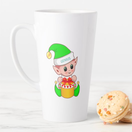 かわいいクリスマスエルフと編集可能な天才のテキスト カフェラテマグ (インサイチュ)