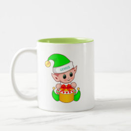 かわいいクリスマスエルフと編集可能な天才のテキスト ツートーンマグカップ