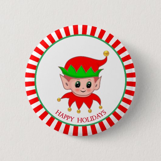 かわいいクリスマスエルフと金のジングルベル 缶バッジ (正面)