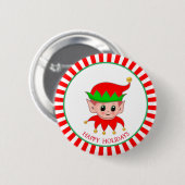 かわいいクリスマスエルフと金のジングルベル 缶バッジ (正面&裏面)