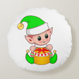 かわいいクリスマスエルフの緑色のコスチューム ラウンドクッション