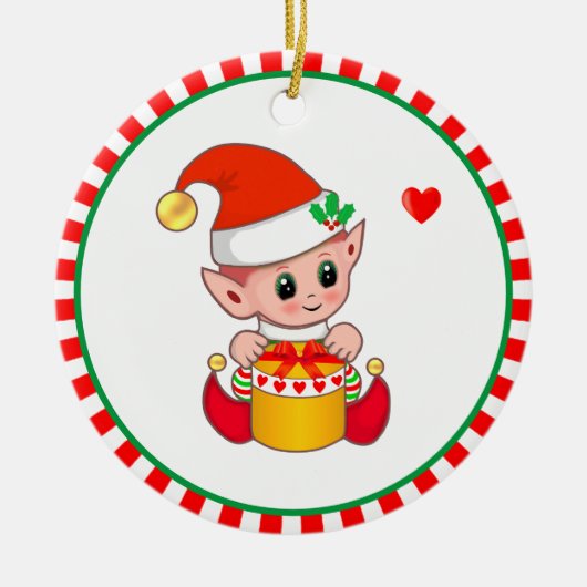 かわいいクリスマスエルフ セラミックオーナメント (正面)