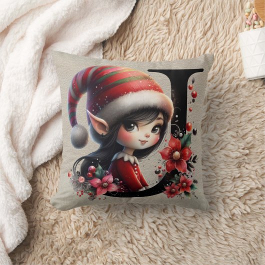 かわいいクリスマスエルフ フェスティブ J フェイクタン レザー クッション (ブランケット)