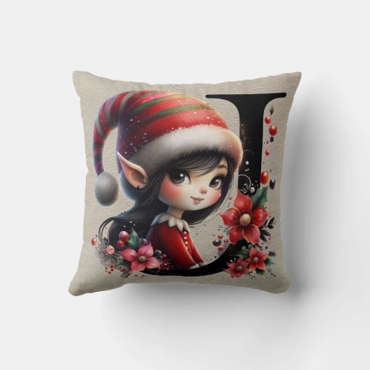 かわいいクリスマスエルフ フェスティブ J フェイクタン レザー クッション (裏面)