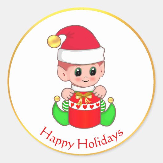 かわいいクリスマスエルフ ラウンドシール (正面)