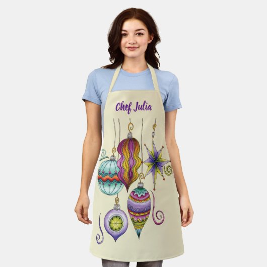 かわいいクリスマスエレガントとガラスファンシーオーナメント エプロン (着用した状態)