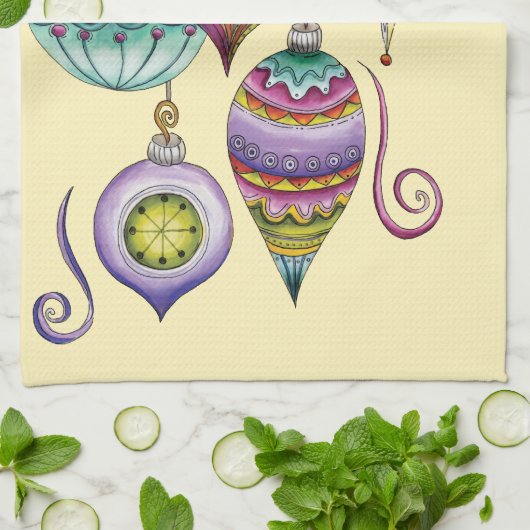 かわいいクリスマスエレガントとガラスファンシーオーナメント キッチンタオル (折り畳み)