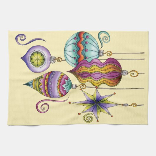 かわいいクリスマスエレガントとガラスファンシーオーナメント キッチンタオル (横)