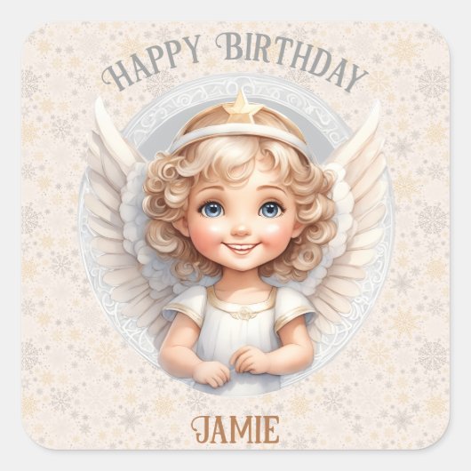 かわいいクリスマスエンジェル1stバースデースクエアステッカー スクエアシール (正面)