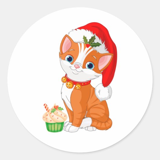 かわいいクリスマスオレンジの子猫 ラウンドシール (正面)