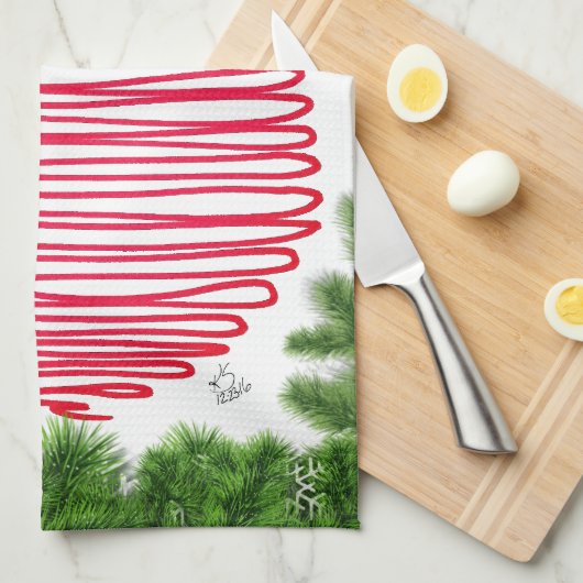 かわいいクリスマスオーナメントとバーディのキッチンタオル キッチンタオル (四つ折り)