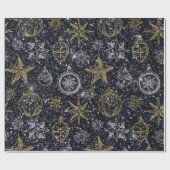 かわいいクリスマスオーナメントブラック ラッピングペーパー (フラット)