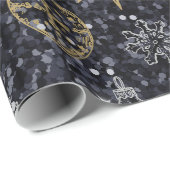 かわいいクリスマスオーナメントブラック ラッピングペーパー (ロールコーナー)