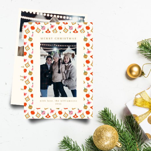 かわいいクリスマスオーナメント　カラフルな家族写真 シーズンカード