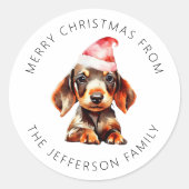 かわいいクリスマスカスタムダシュスンド家族の名前 ラウンドシール (正面)