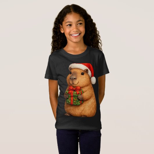 **かわいいクリスマスカピバラキッズTシャツ – サンタカピ** Tシャツ (正面フル)