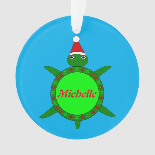 かわいいクリスマスカメと花の殻カスタム付き オーナメント (正面)