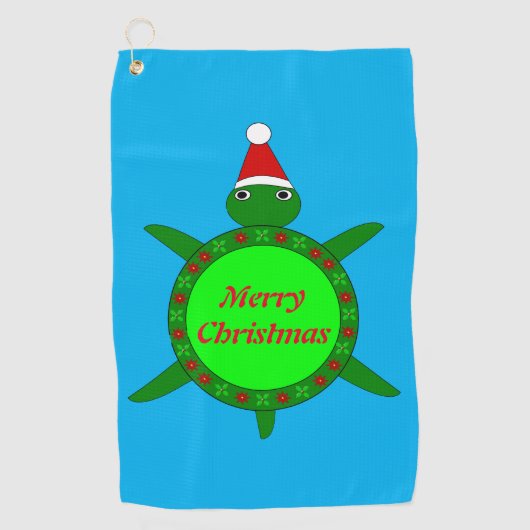 かわいいクリスマスカメと花の殻カスタム付き ゴルフタオル (正面)