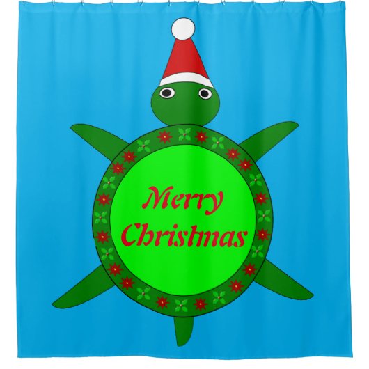 かわいいクリスマスカメと花の殻カスタム付き シャワーカーテン (正面)