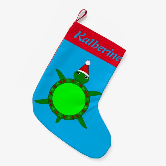 かわいいクリスマスカメと花の殻カスタム付き スモールクリスマスストッキング (正面 (吊り時))