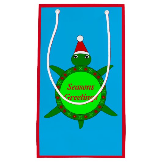 かわいいクリスマスカメと花の殻カスタム付き スモールペーパーバッグ (正面)