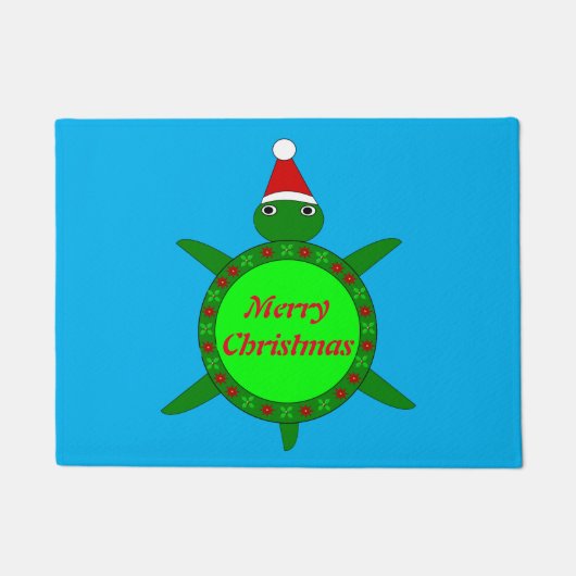 かわいいクリスマスカメと花の殻カスタム付き ドアマット (正面)