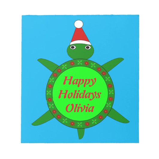 かわいいクリスマスカメと花の殻カスタム付き ノートパッド (正面)