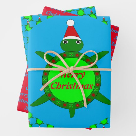 かわいいクリスマスカメと花の殻カスタム付き ラッピングペーパーシート (インサイチュ)
