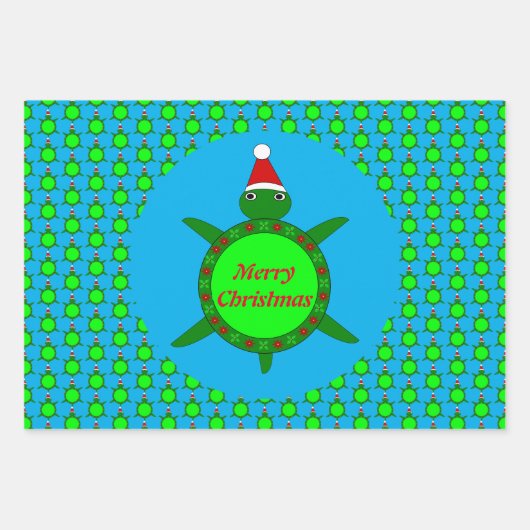 かわいいクリスマスカメと花の殻カスタム付き ラッピングペーパーシート (正面)