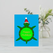 かわいいクリスマスカメと花の殻カスタム付き 箔シーズンポストカード (立ち正面)