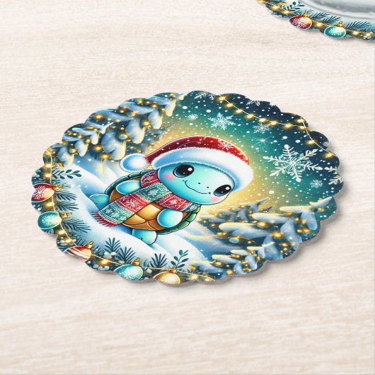 かわいいクリスマスカメのコースターの贈り物 ペーパーコースター (アングル)