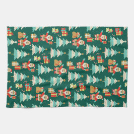 かわいいクリスマスカラフルサンタシーンヴィンテージビデオ キッチンタオル