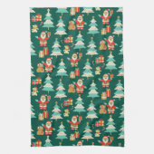 かわいいクリスマスカラフルサンタシーンヴィンテージビデオ キッチンタオル (縦)