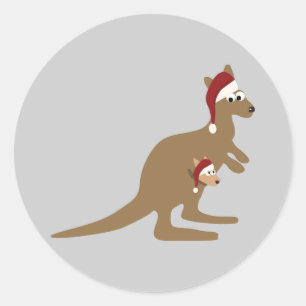 かわいいクリスマスカンガルー ラウンドシール