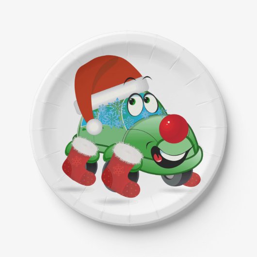 かわいいクリスマスカーアニメ ペーパープレート (正面)
