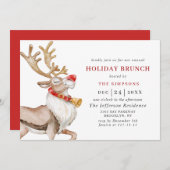 かわいいクリスマスカートーントナカイのホリデーブランチ 招待状 (正面/裏面)