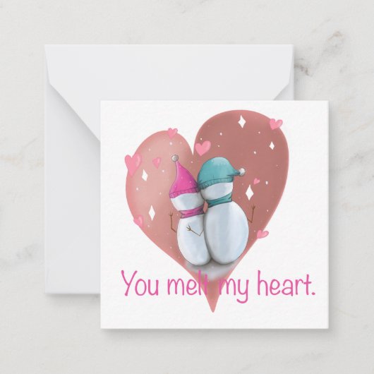 かわいいクリスマスカード。雪だるまクリスマスカード。 ノートカード (正面)