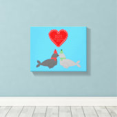 かわいいクリスマスキスをするシール キャンバスプリント (インサイチュ (ウッドフロア))