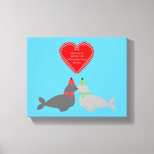 かわいいクリスマスキスをするシール キャンバスプリント (正面)