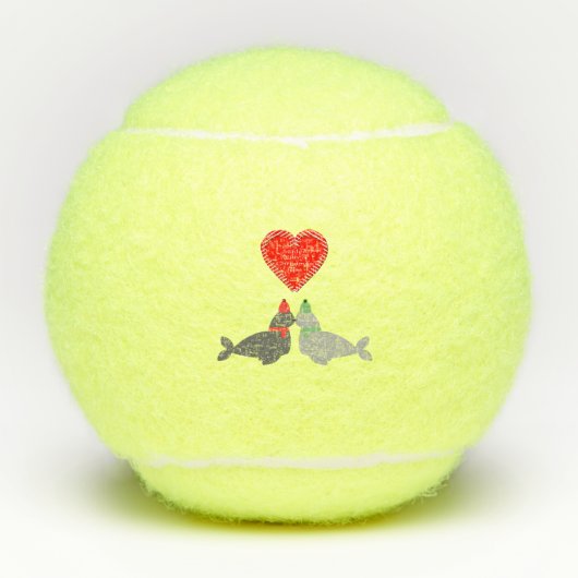 かわいいクリスマスキスをするシール テニスボール (正面)