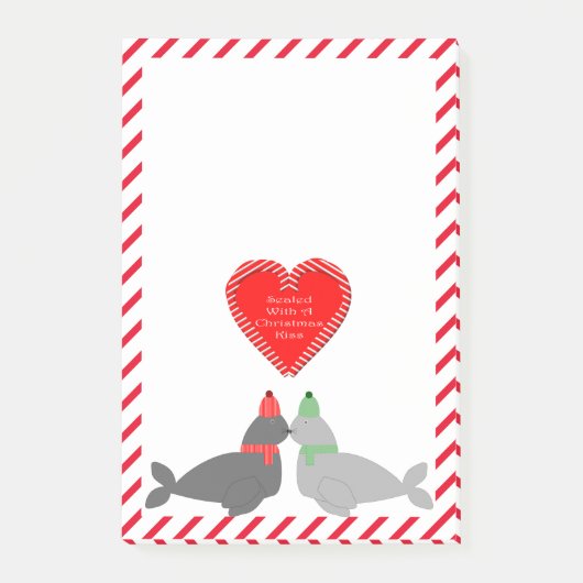 かわいいクリスマスキスをするシール ポストイット (正面)