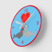 かわいいクリスマスキスをするシール ラウンド壁時計 (傾斜)