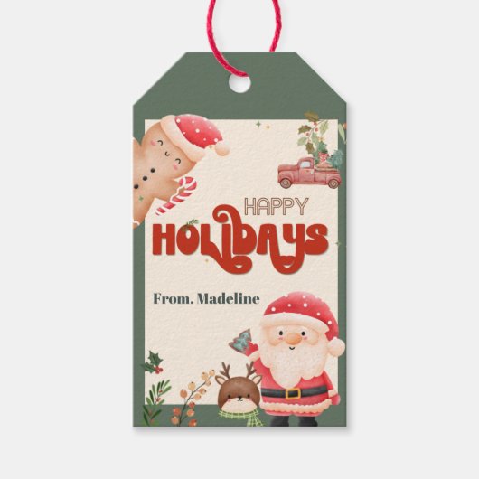 かわいいクリスマスキッズサンタホリデーパーティーの招待 ギフトタグ (正面)