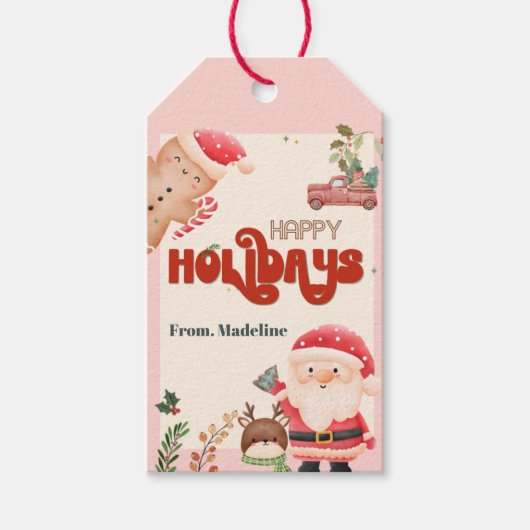 かわいいクリスマスキッズサンタホリデーパーティーの招待 ギフトタグ (正面)