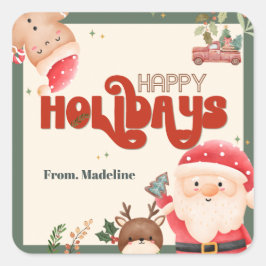 かわいいクリスマスキッズサンタホリデーパーティーの招待 スクエアシール