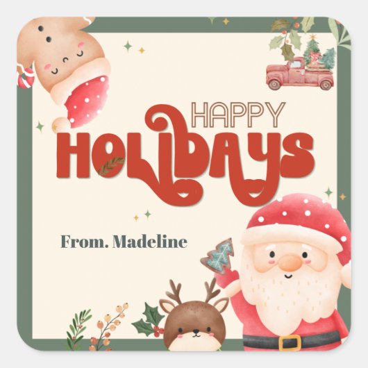 かわいいクリスマスキッズサンタホリデーパーティーの招待 スクエアシール (正面)