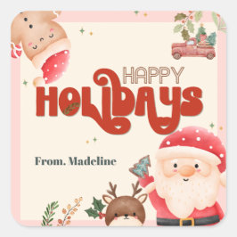 かわいいクリスマスキッズサンタホリデーパーティーの招待 スクエアシール
